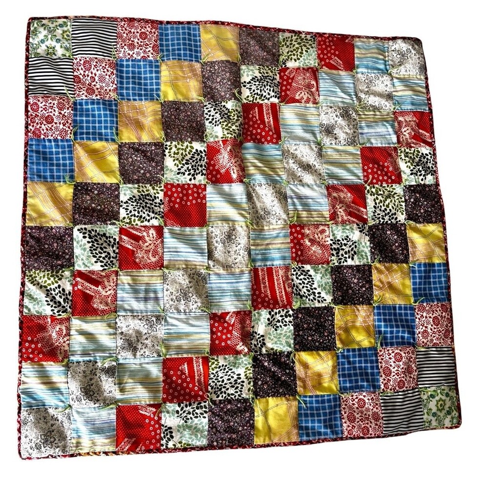 Vtg Handmade Patchwork Crazy Quilt Wall Hanging Crib Size Cottagecore Floral 34”